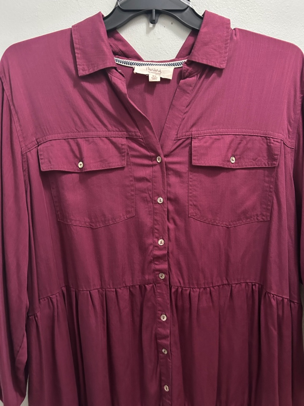 Tiered Button-Front Shirt Dress in Plum - Picture 5 of 8